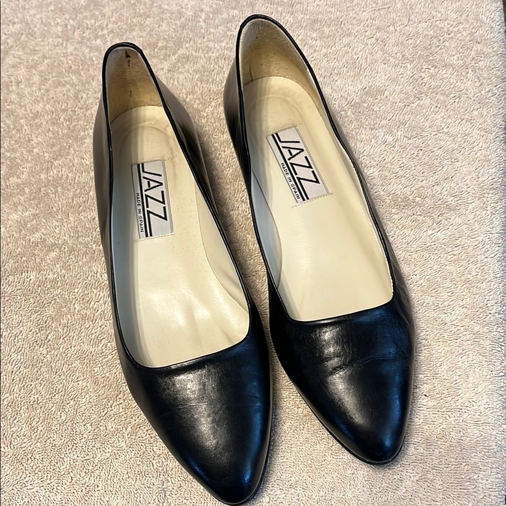 Black Leather Pointed Toe Flats